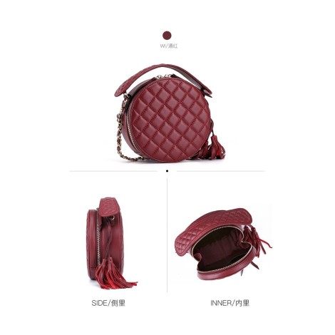 Eldora Genuine Lambskin Leather Shoulder Bag DarK Red 77198