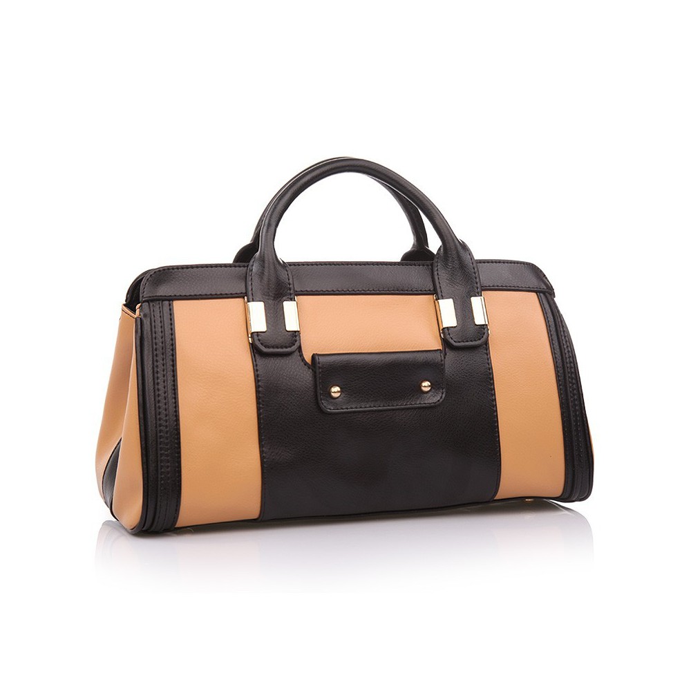 Maud Genuine Leather Satchel Bag Black Apricot 75117