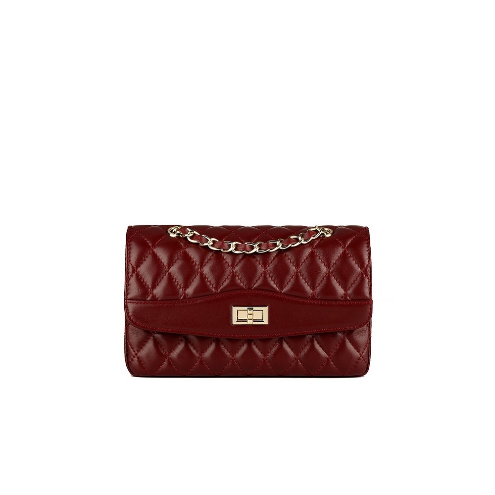 Eldora Genuine Lambskin Leather Shoulder Bag Dark Red 77210