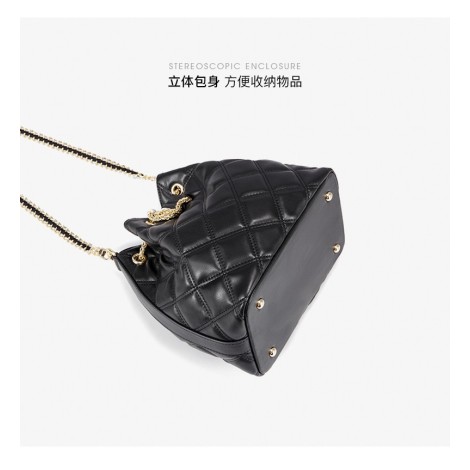 Eldora Genuine Cow Leather Bucket Bag Black 77214