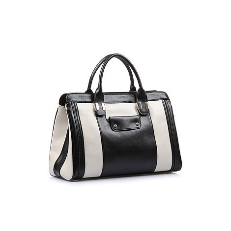 Maud Genuine Leather Satchel Bag Black Beige 75117