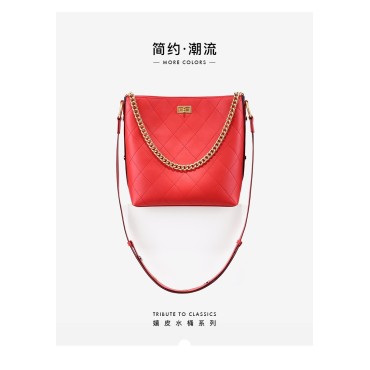 Eldora Genuine Cow Leather Bucket Bag Red 77218