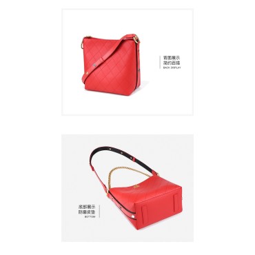 Eldora Genuine Cow Leather Bucket Bag Red 77218