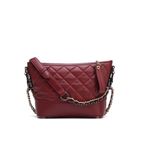 Eldora Genuine Lambskin Leather Shoulder Bag Dark Red 77222