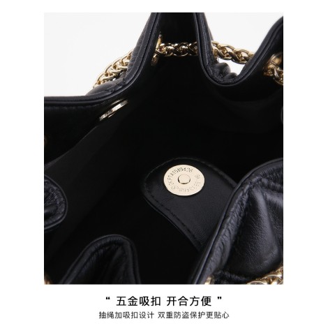  Eldora Genuine Cow Leather Bucket Bag  Black 77215