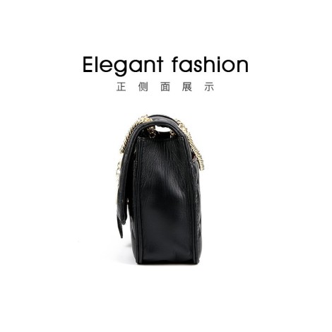 Eldora Genuine Cow Leather Shoulder Bag Black 77227