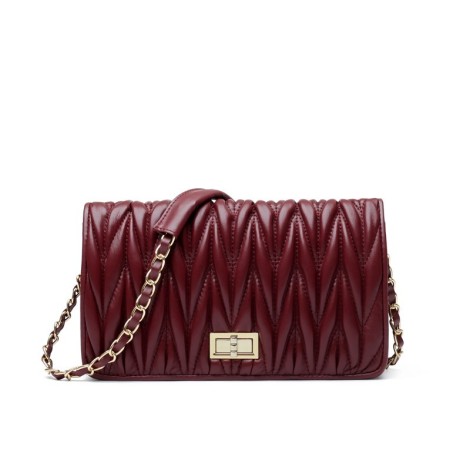 Eldora Genuine Lambskin Leather Shoulder Bag Dark Red 77233