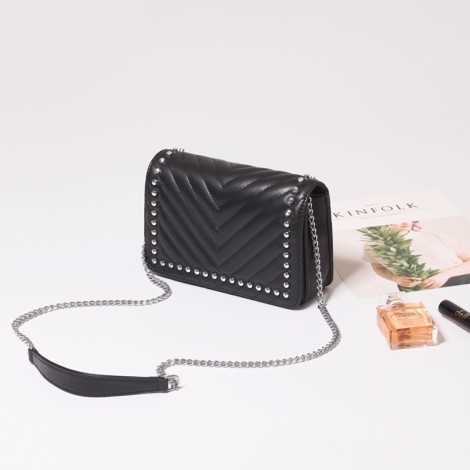 Eldora Genuine Lambskin Leather Shoulder Bag Black 77237