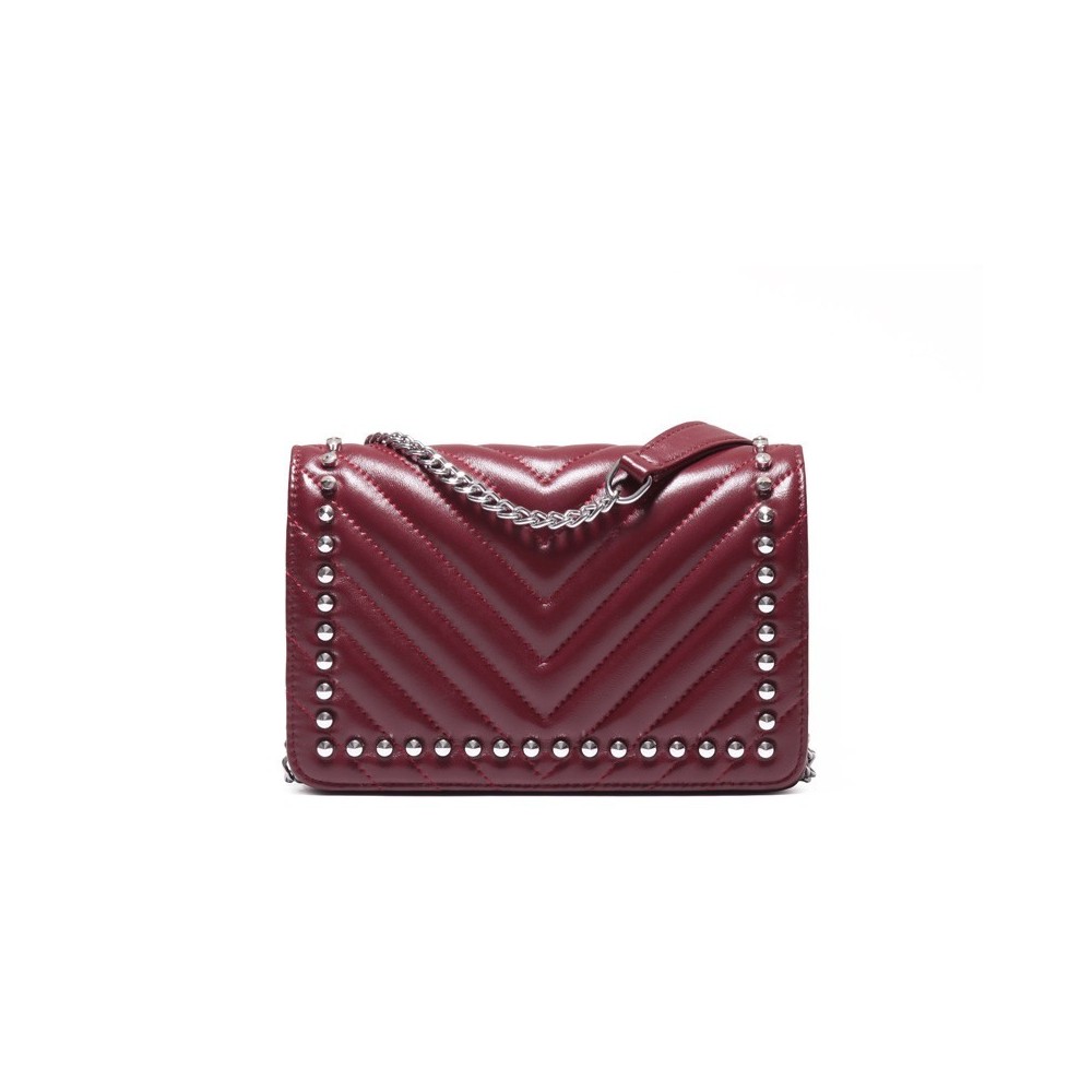 Eldora Genuine Lambskin Leather Shoulder Bag Dark Red 77237