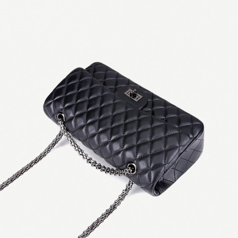  Eldora Genuine Lambskin Leather Shoulder Bag  Black 77242