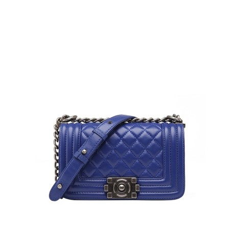 Eldora Genuine Lambskin Leather Shoulder Bag Dark Blue 77244