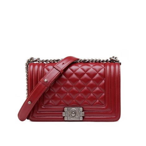 Eldora Genuine Lambskin Leather Shoulder Bag Dark Red 77244