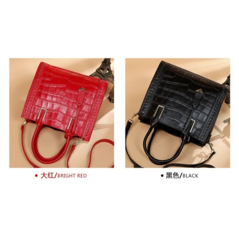 Eldora Genuine Cow Leather Top Handle Bag Red 77245