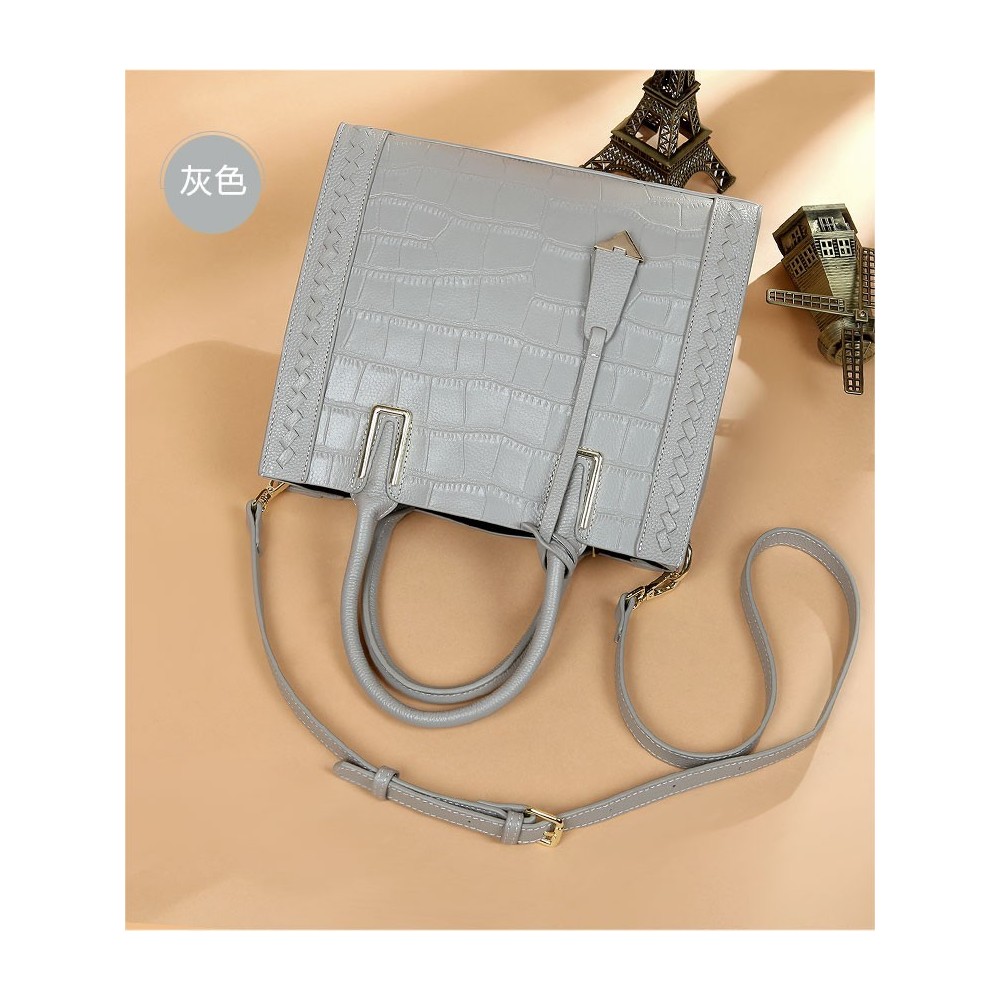 Eldora Genuine Cow Leather Top Handle Bag Grey 77245