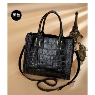Eldora Genuine Cow Leather Top Handle Bag Black 77245