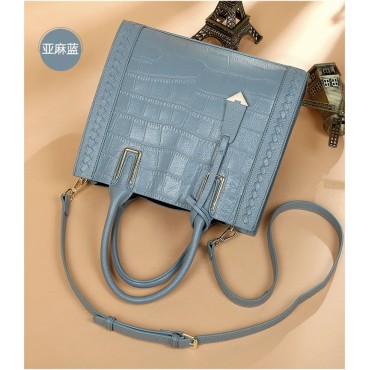 Eldora Genuine Cow Leather Top Handle Bag Blue 77245