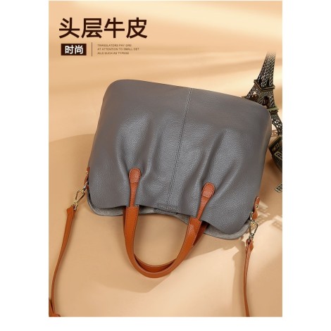 Eldora Genuine Cow Leather Shoulder Bag Grey 77246