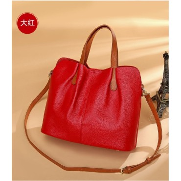 Eldora Genuine Cow Leather Shoulder Bag Red 77246