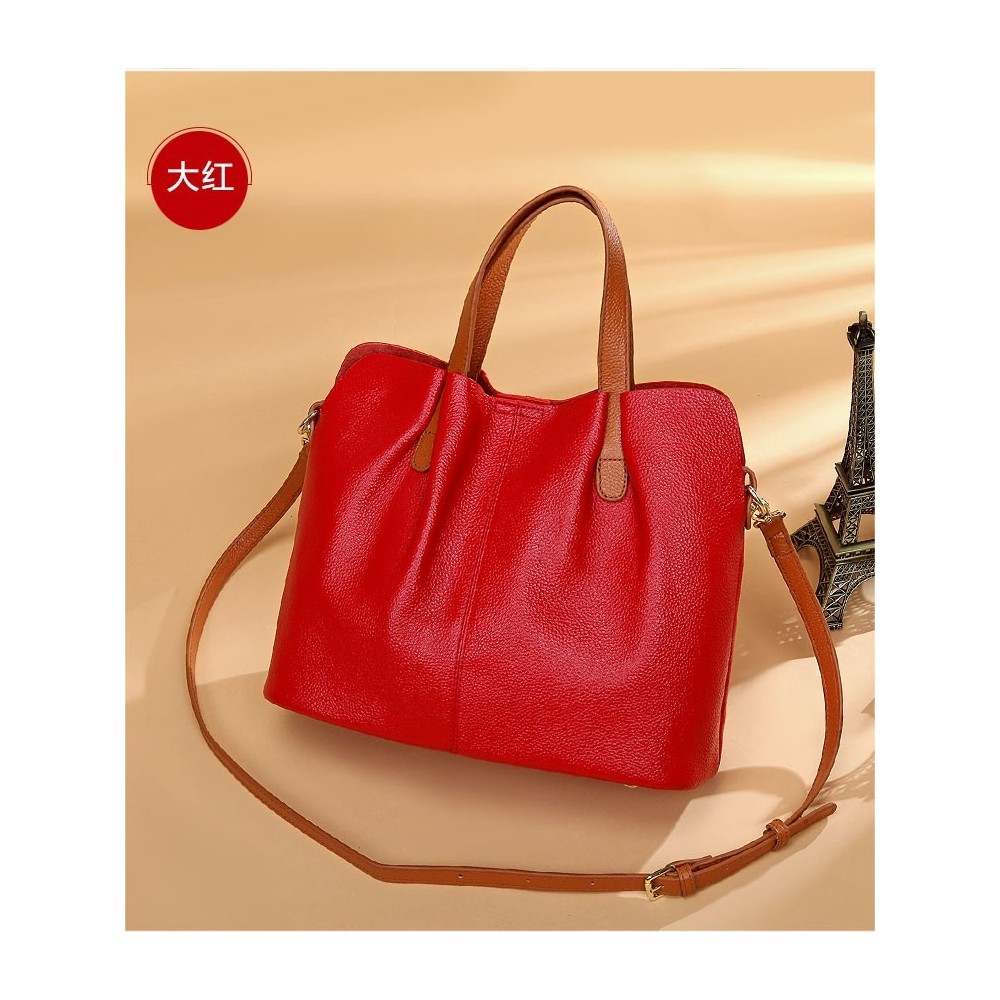 Eldora Genuine Cow Leather Shoulder Bag Red 77246