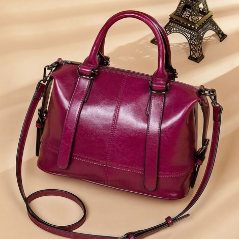 Eldora Genuine Cow Leather Shoulder Bag Purple 77247