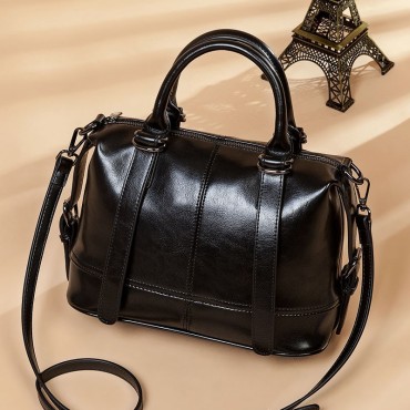 Eldora Genuine Cow Leather Shoulder Bag Black 77247
