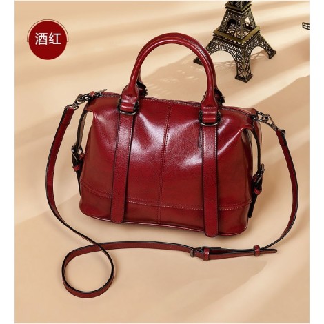 Eldora Genuine Cow Leather Shoulder Bag Red 77247