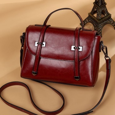 Eldora Genuine Cow Leather Shoulder Bag Red 77249