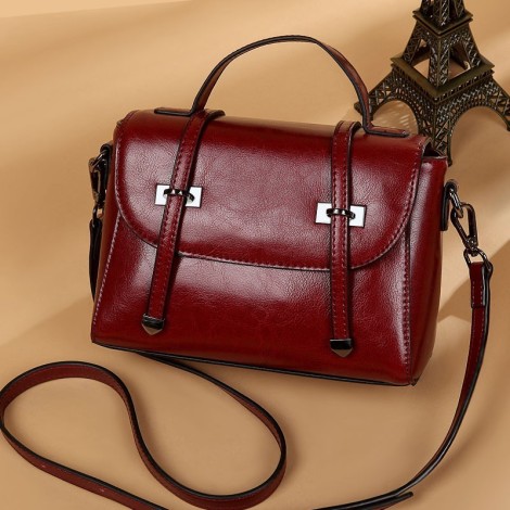Eldora Genuine Cow Leather Shoulder Bag Red 77249