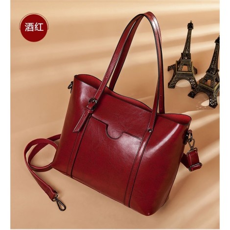 Eldora Genuine Cow Leather Tote Bag Red 77251