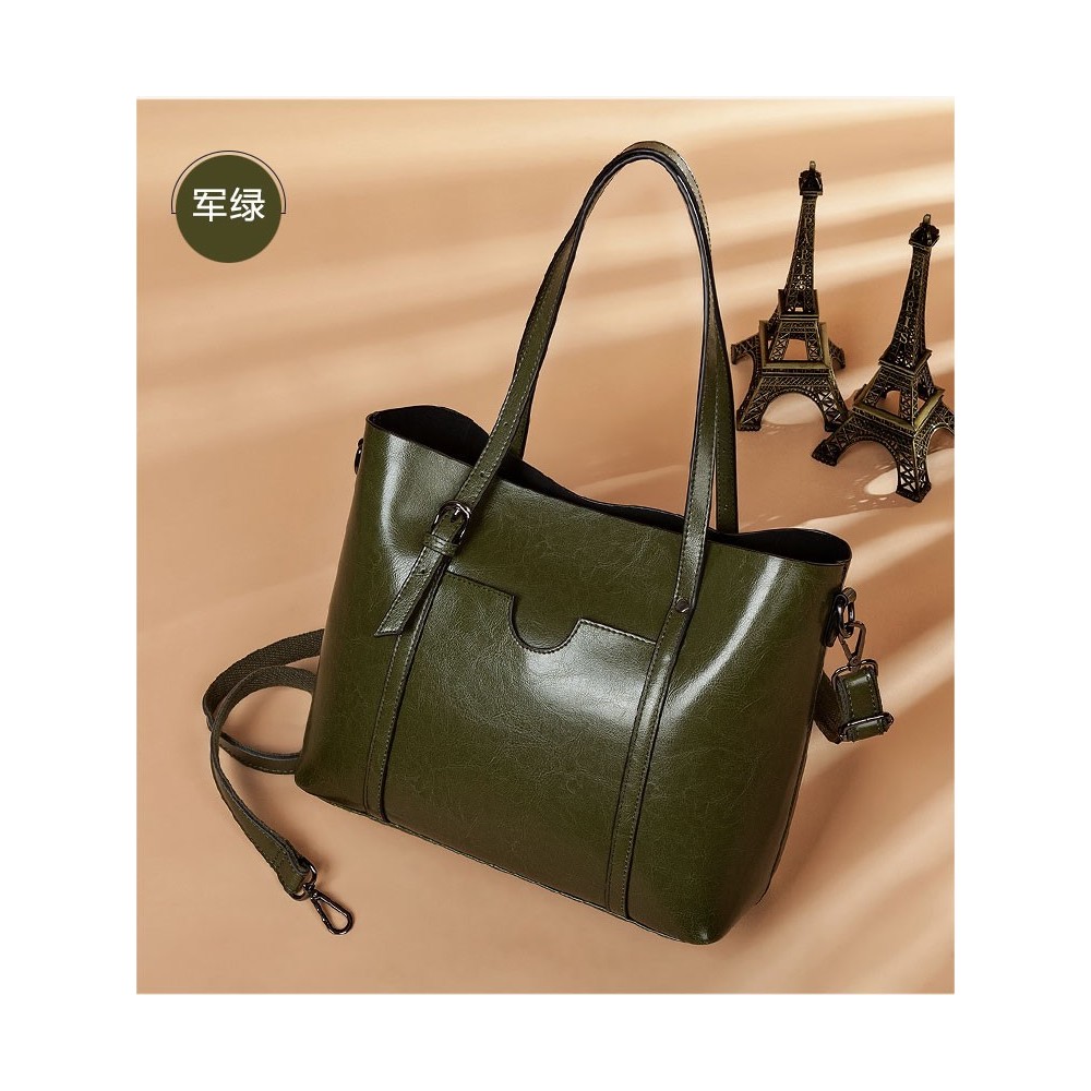 Eldora Genuine Cow Leather Tote Bag Green 77251