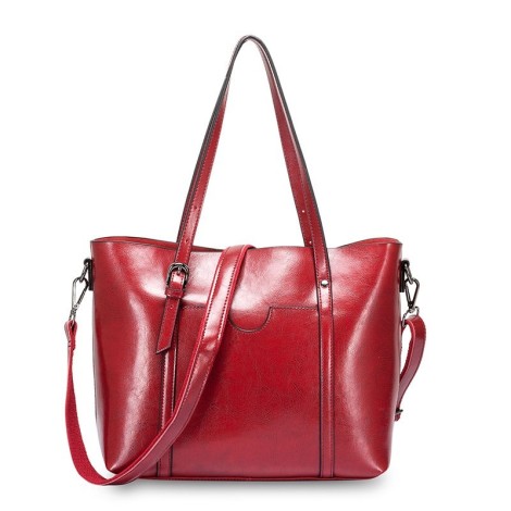 Eldora Genuine Cow Leather Tote Bag Red 77251