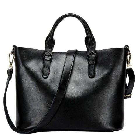 Eldora Genuine Cow Leather Tote Bag Black 77252