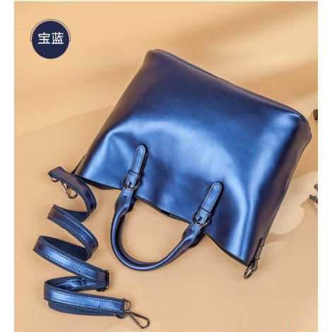 Eldora Genuine Cow Leather Tote Bag Blue 77252