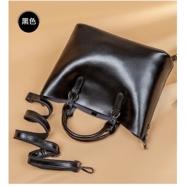 Eldora Genuine Cow Leather Tote Bag Black 77252