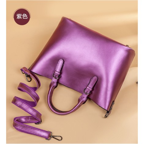 Eldora Genuine Cow Leather Tote Bag Purple 77252
