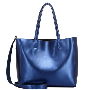 Eldora Genuine Cow Leather Tote Bag Blue 77253