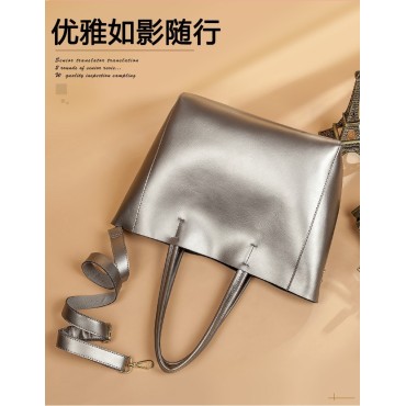 Eldora Genuine Cow Leather Tote Bag Silver 77253