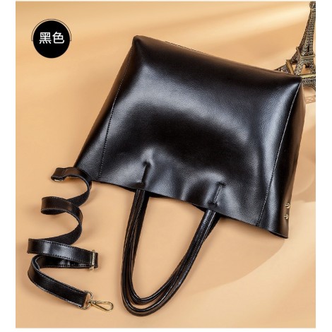 Eldora Genuine Cow Leather Tote Bag Black 77253