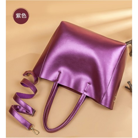 Eldora Genuine Cow Leather Tote Bag Purple 77253