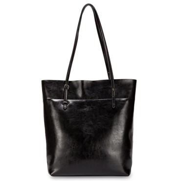 Eldora Genuine Cow Leather Shoulder Bag Black 77254