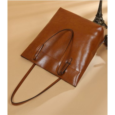 Eldora Genuine Cow Leather Shoulder Bag  Brown 77254