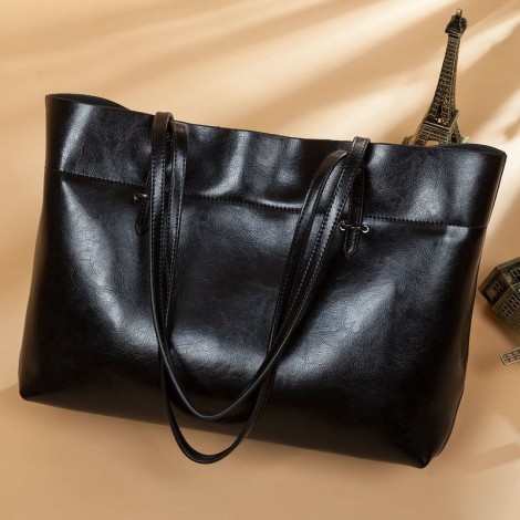 Eldora Genuine Cow Leather Shoulder Bag  Black 77256
