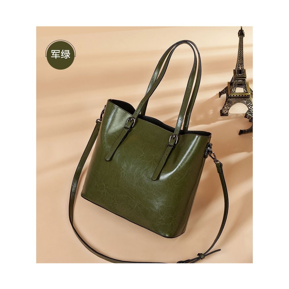  Eldora Genuine Cow Leather Tote Bag Green 77257