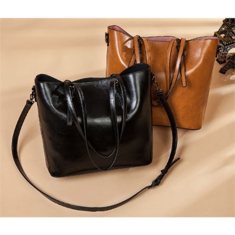 Eldora Genuine Cow Leather Shoulder Bag Black 77257