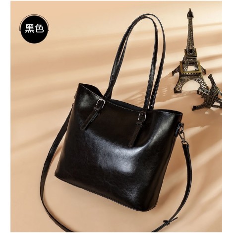 Eldora Genuine Cow Leather Shoulder Bag Black 77257