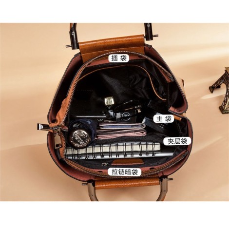 Eldora Genuine Cow Leather Shoulder Bag  Brown 77258
