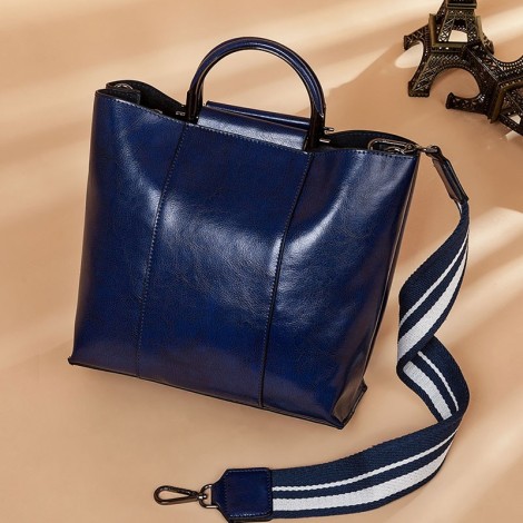 Eldora Genuine Cow Leather Shoulder Bag  Blue 77258
