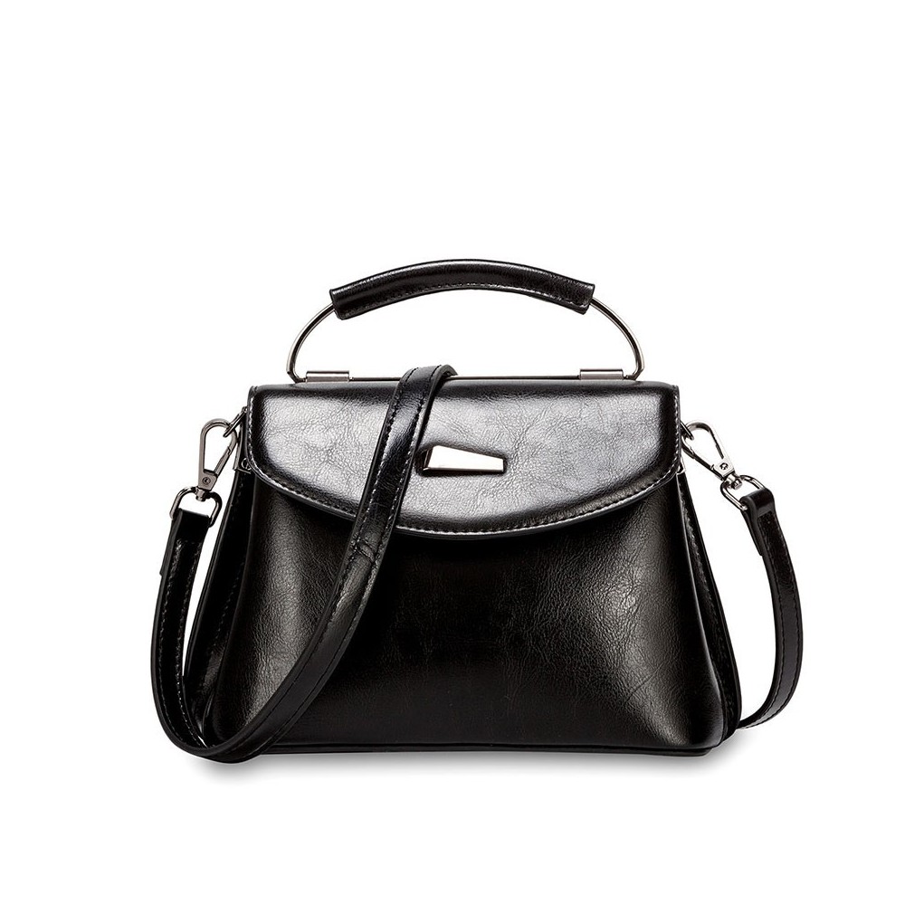 Eldora Genuine Cow Leather Shoulder Bag Black 77259