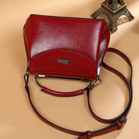 Eldora Genuine Cow Leather Shoulder Bag Red 77259