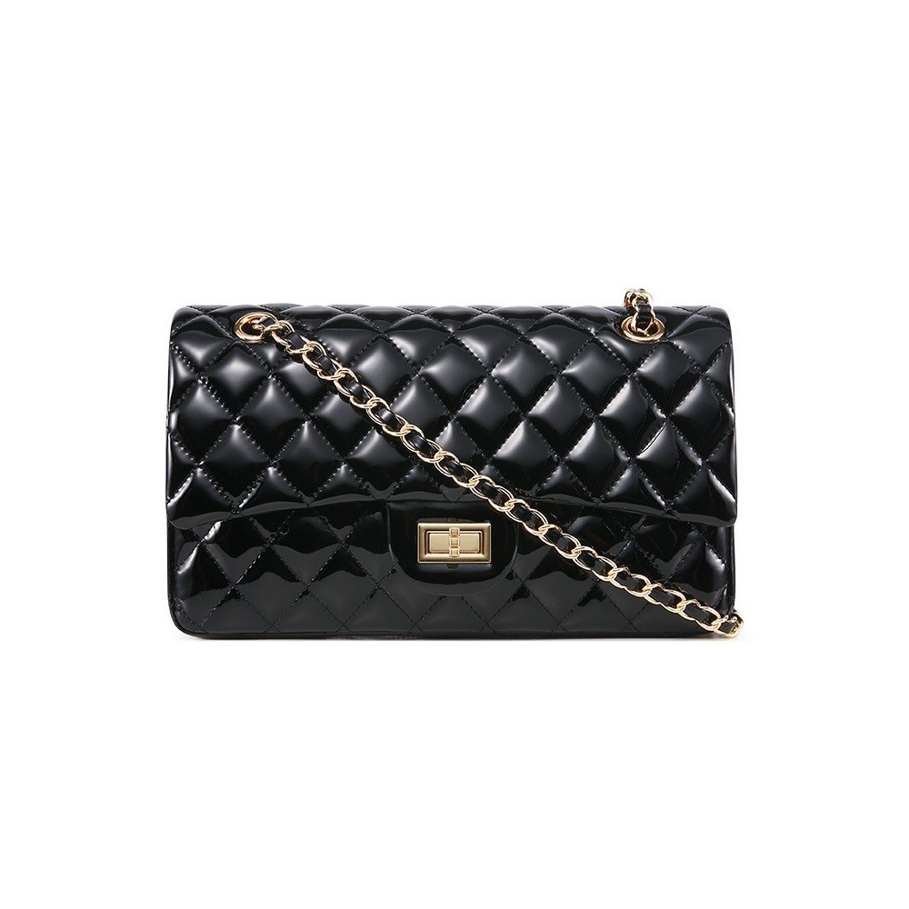 Morgane Women's Leather Sheepskin Shoulder Bag Black Varnish 75690